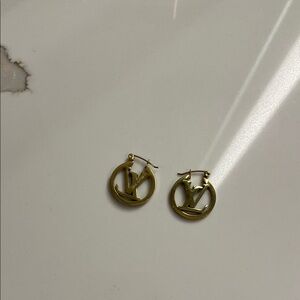 Gold Logo Hoop Earrings LV look alike hoops
